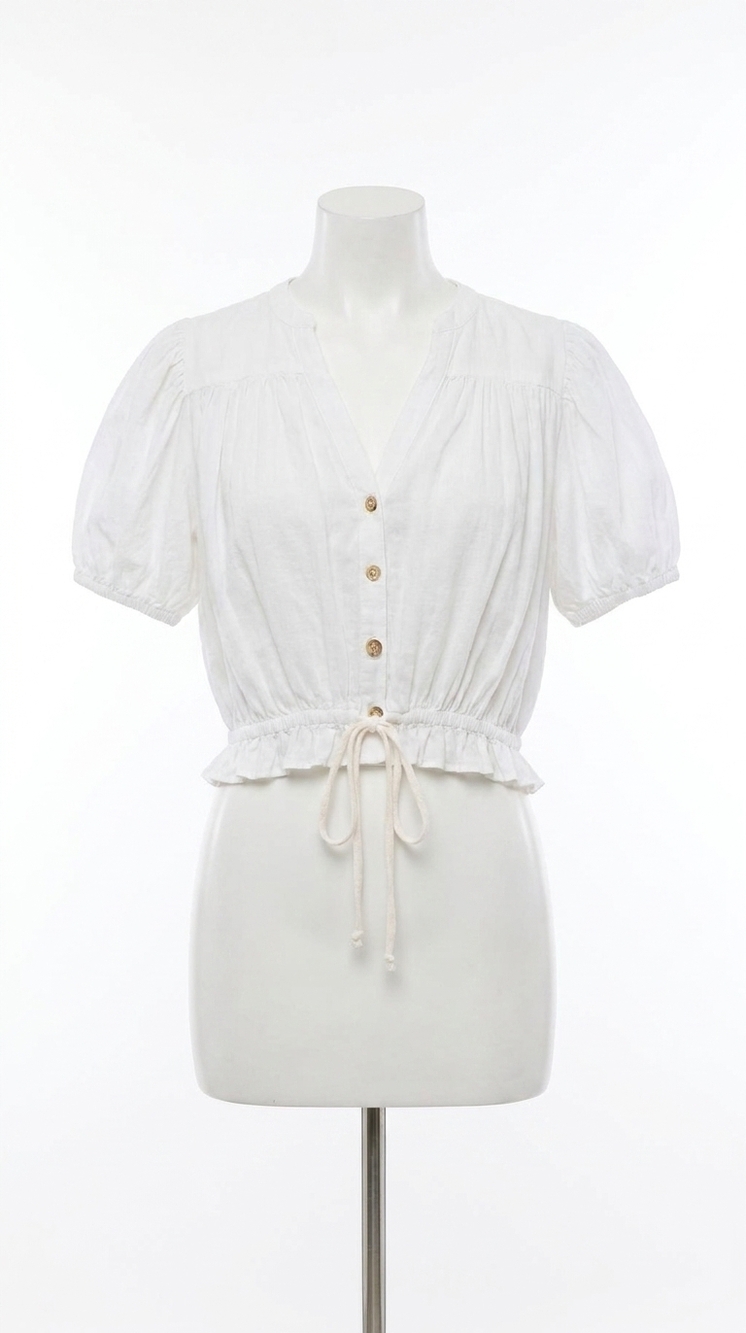 NEW VINTAGE HAVANA woven adjustable tie-waist crop top in white